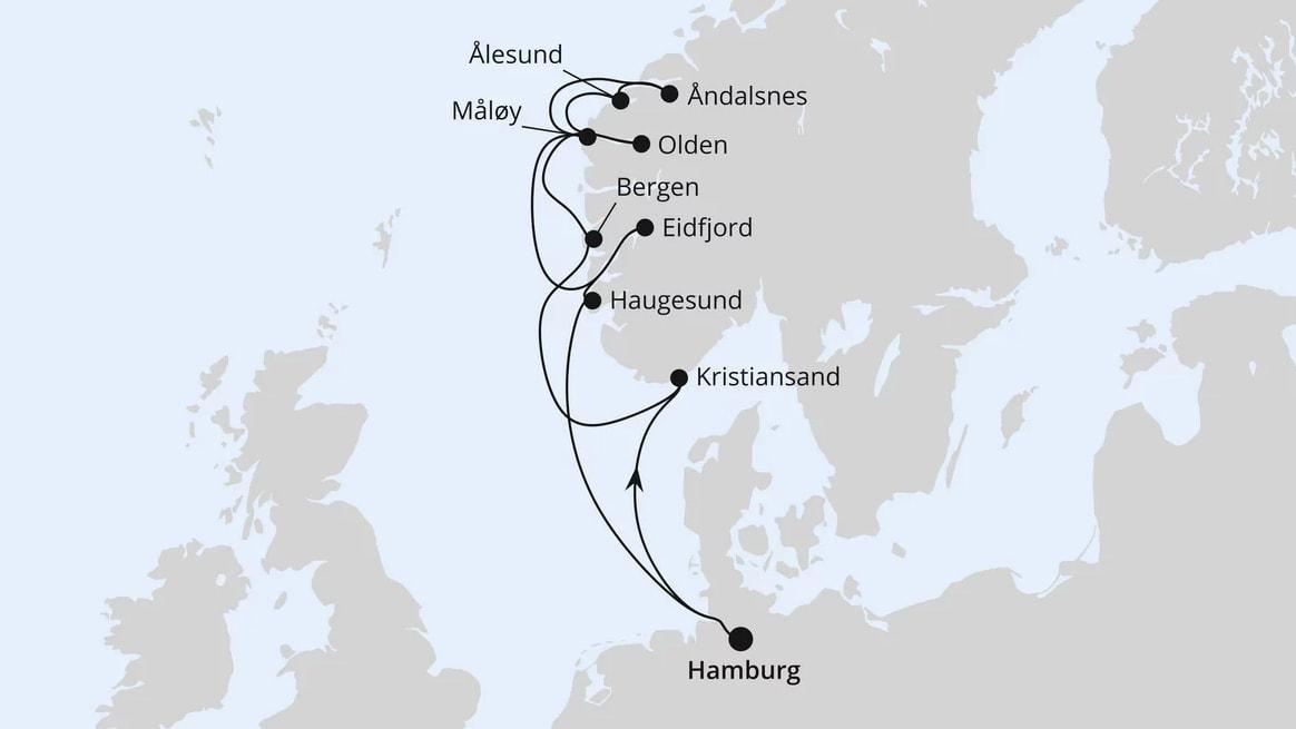 Norwegische Fjordlandschaft ab Hamburg