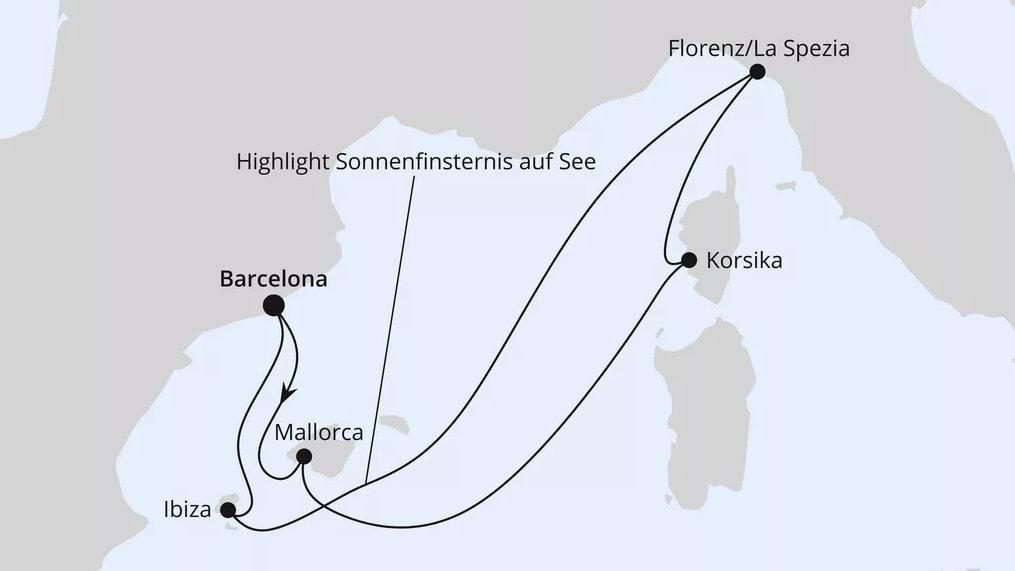 Zur Sonnenfinsternis im Mittelmeer ab Barcelona