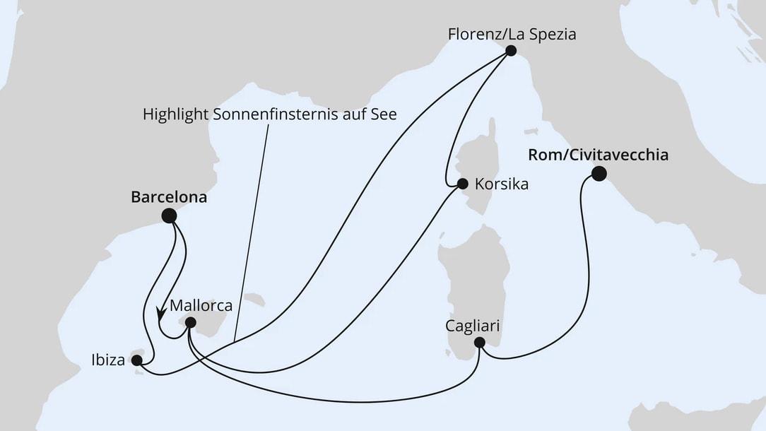 Spanien, Frankreich & Italien mit Sonnenfinsternis
