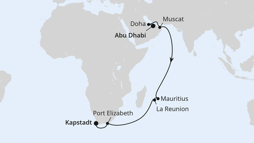 Von Abu Dhabi über Mauritius nach Kapstadt