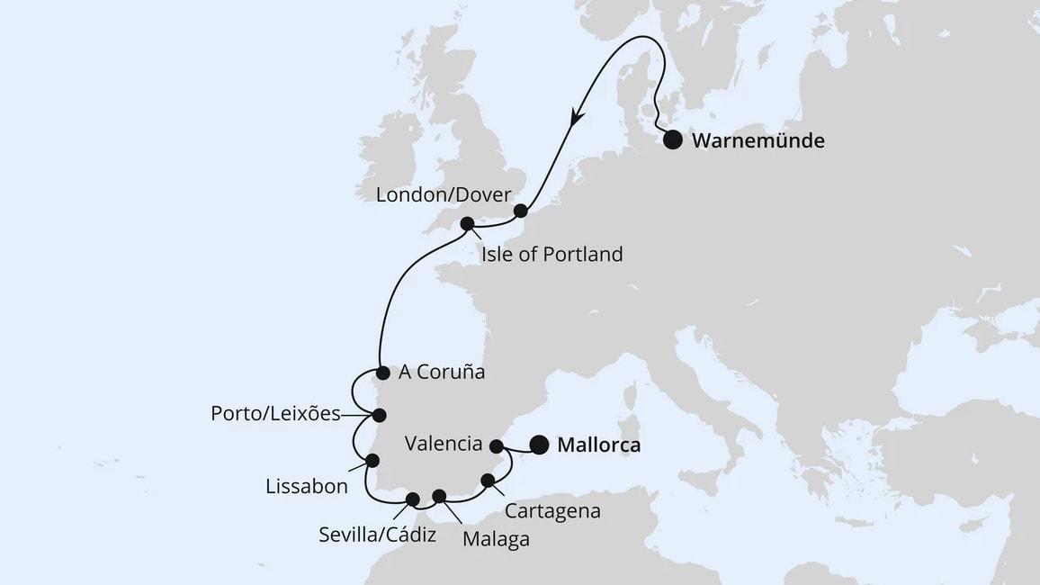 Westeuropa-Highlights von Warnemünde nach Mallorca