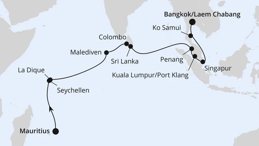 Von Mauritius über die Seychellen nach Bangkok