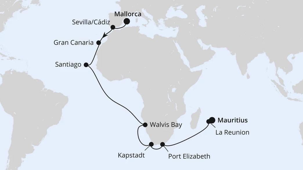 Von Mallorca über Südafrika nach Mauritius