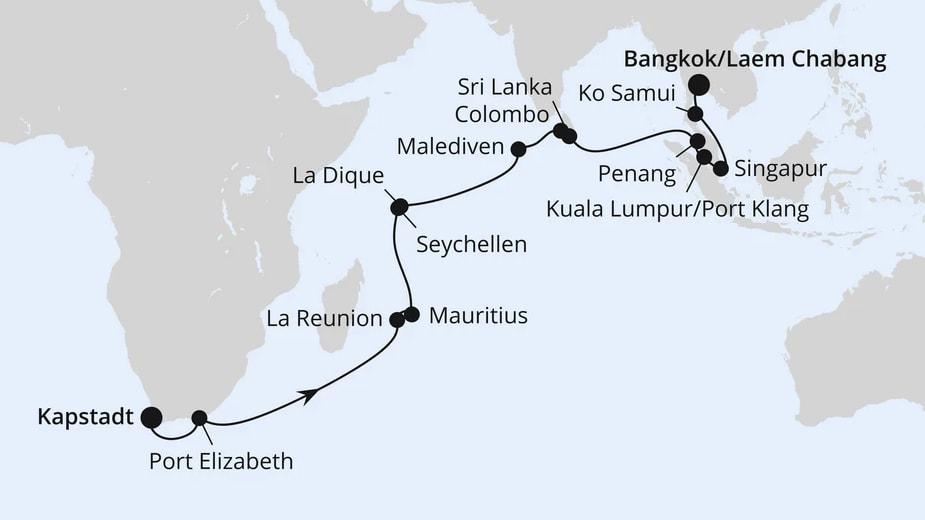 Von Kapstadt über Mauritius nach Bangkok