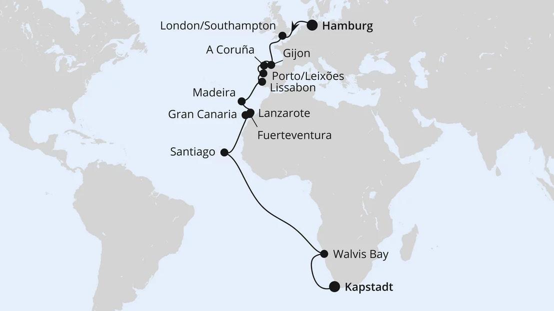 Von Hamburg über die Kanaren nach Kapstadt