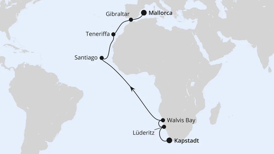 Von Kapstadt über Namibia nach Mallorca