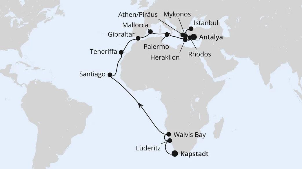 Von Kapstadt über Namibia nach Antalya