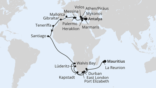 Weltenbummler von Antalya nach Mauritius