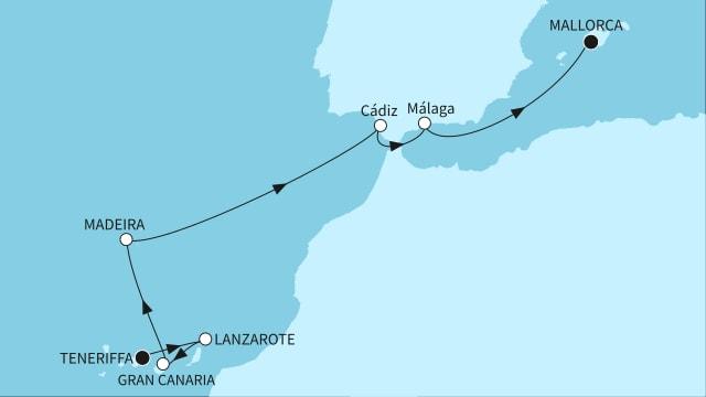 Atlantikinseln und Spaniens Sonnenküste
