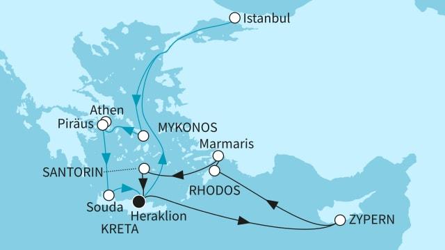 Inselperlen des Mittelmeers mit Athen und Istanbul