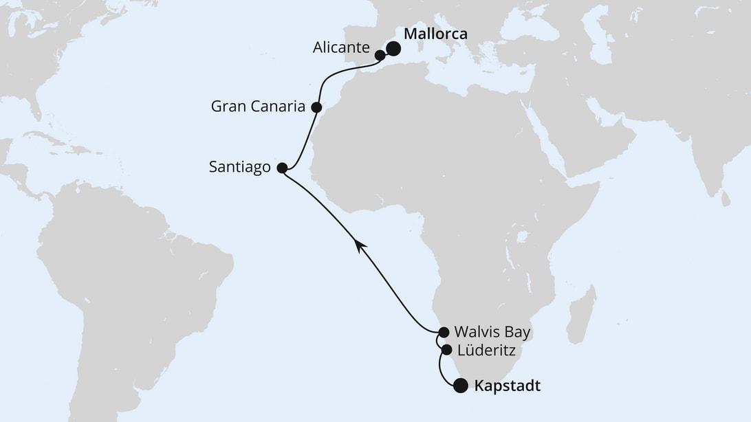 Von Kapstadt über Namibia nach Mallorca
