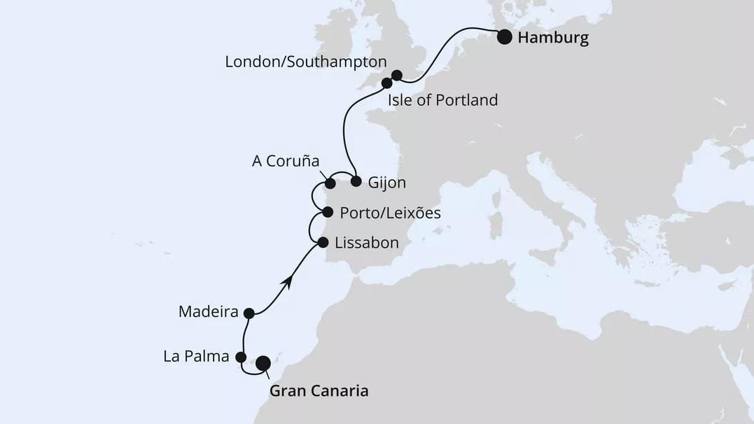Von Gran Canaria über Portugal nach Hamburg