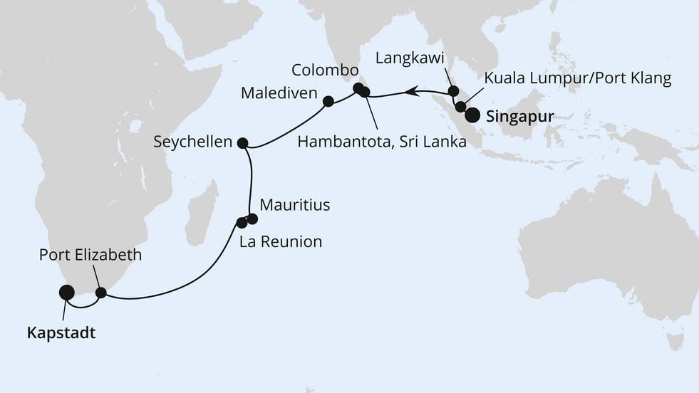 Von Singapur über Mauritius nach Kapstadt