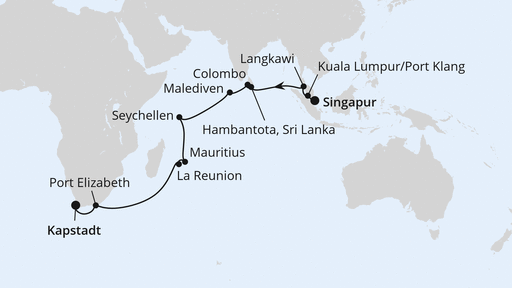 Von Singapur über Mauritius nach Kapstadt