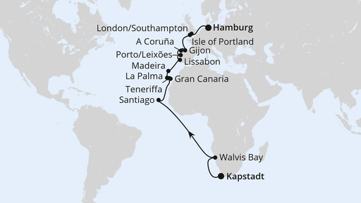 Von Kapstadt über Namibia nach Hamburg