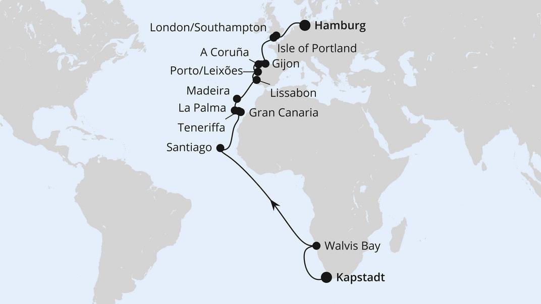 Von Kapstadt über Namibia nach Hamburg
