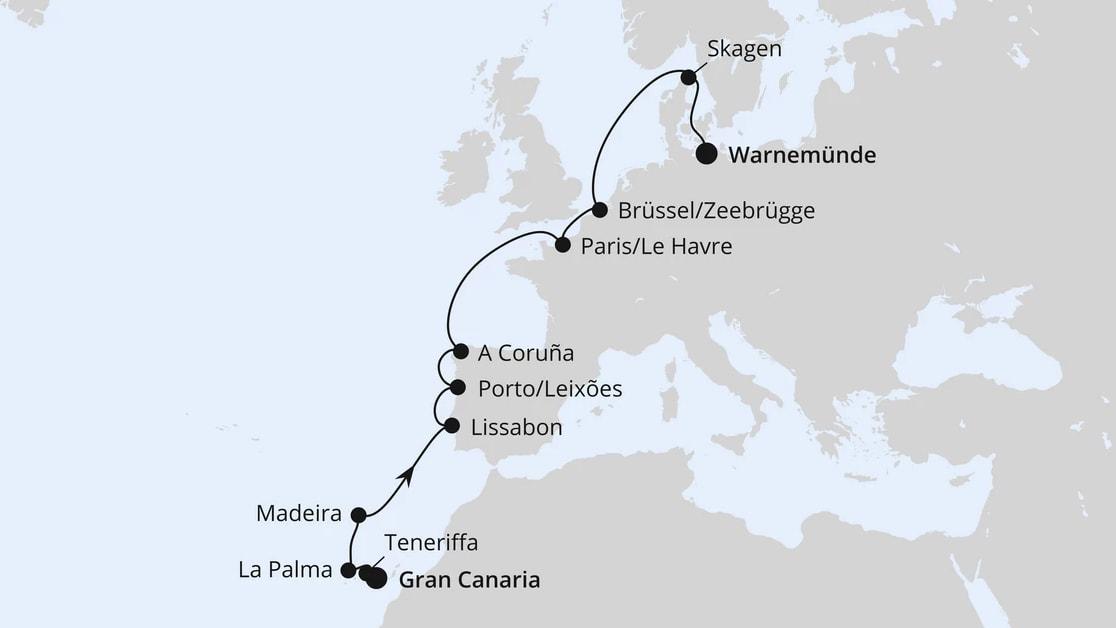 Von Gran Canaria über Portugal nach Warnemünde