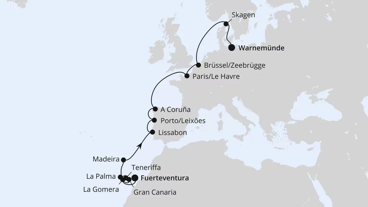 Von Fuerteventura über Portugal nach Warnemünde