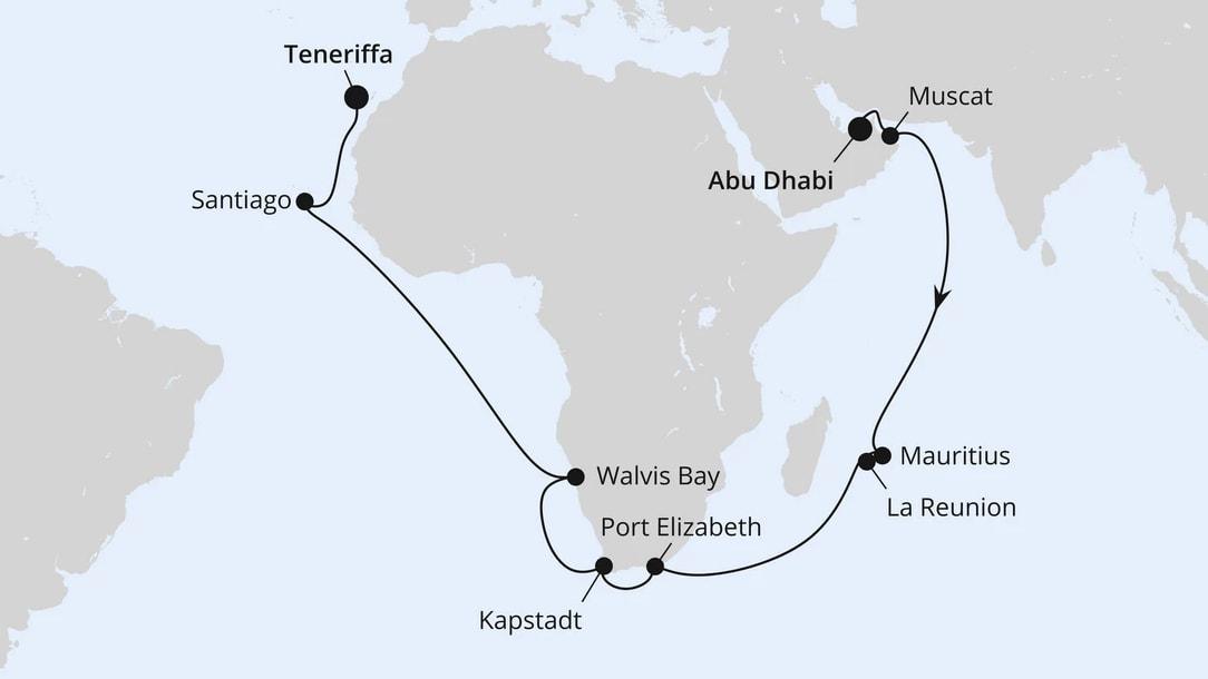 Von Abu Dhabi über Afrika nach Teneriffa
