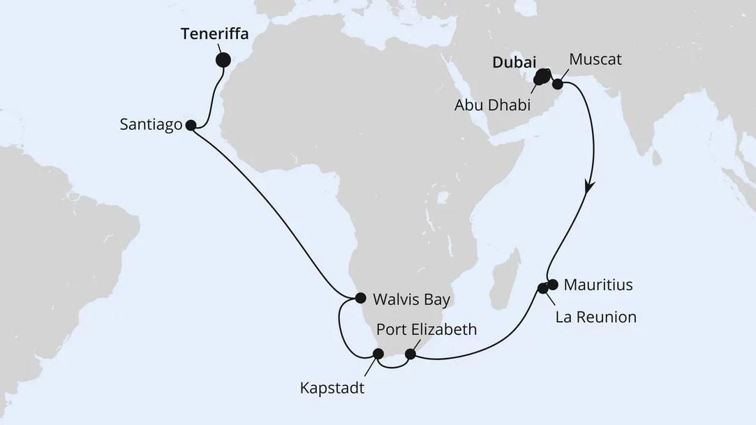 Von Dubai über Afrika nach Teneriffa