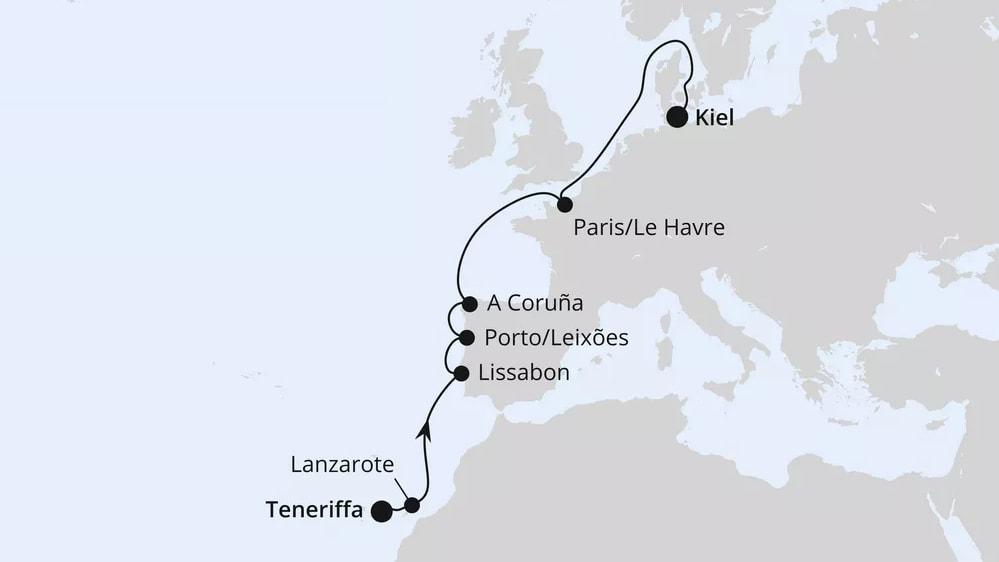 Europas Atlantikküste ab Teneriffa