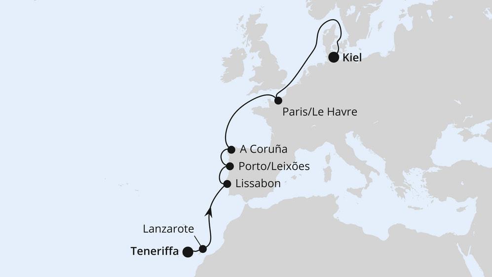 Europas Atlantikküste ab Teneriffa