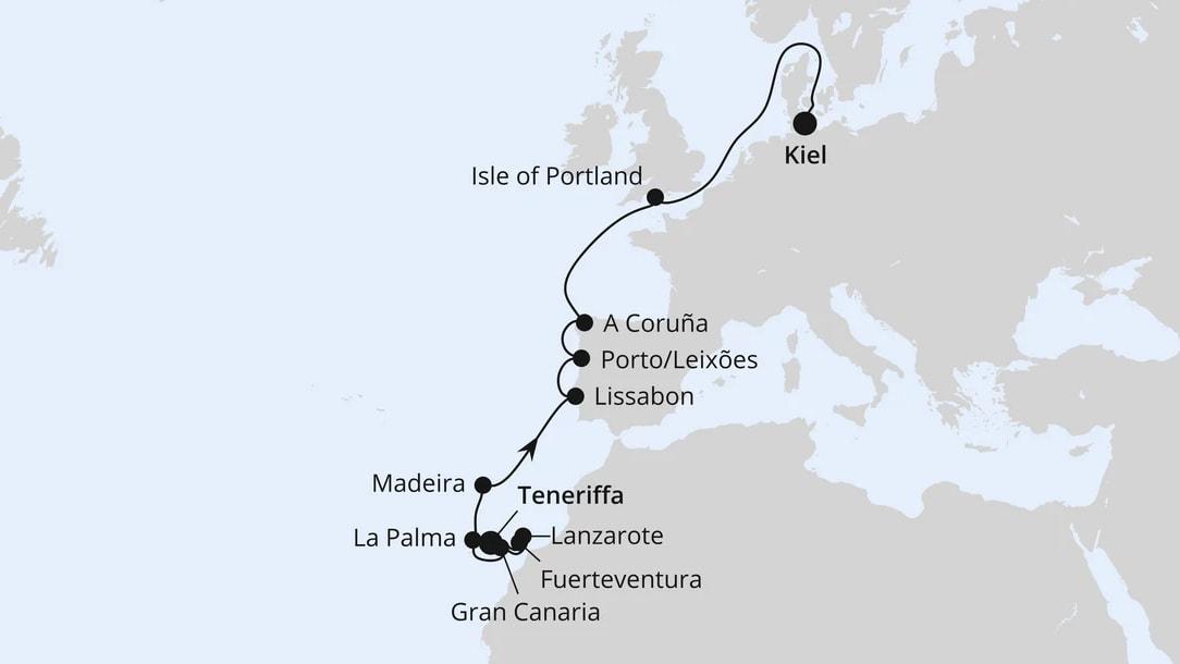 Europas Atlantikküste ab Teneriffa