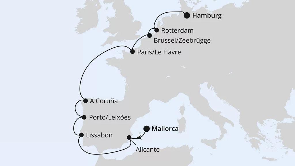 Von Mallorca über Portugal nach Hamburg