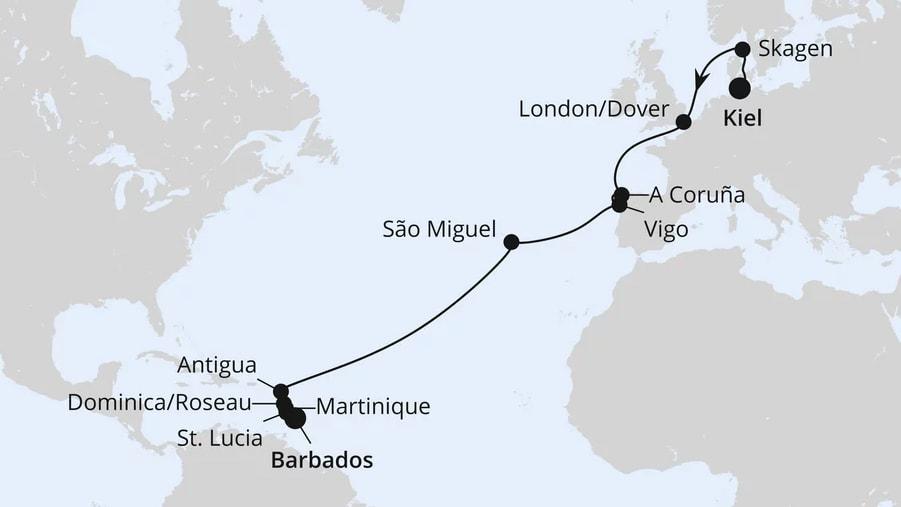 Von Kiel über die Azoren nach Barbados