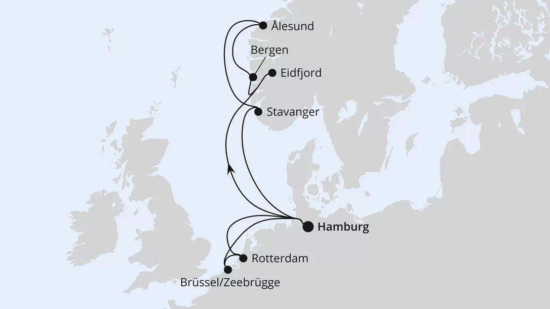 Norwegen, Niederlande & Belgien ab Hamburg
