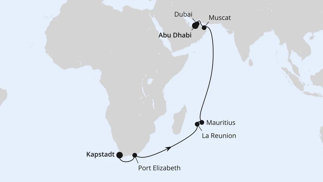 Von Kapstadt über Mauritius nach Abu Dhabi