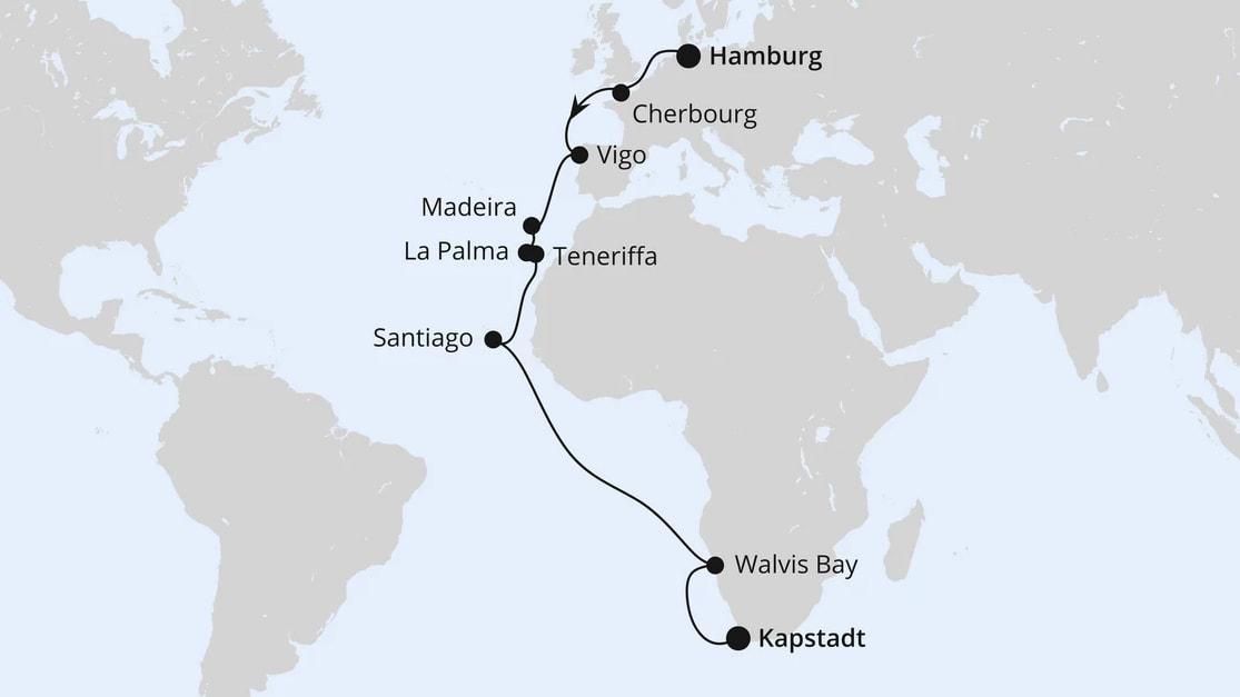 Von Hamburg über Namibia nach Kapstadt