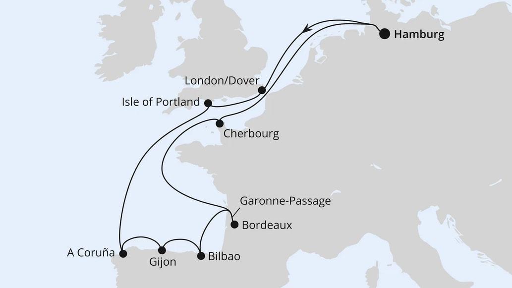 Ärmelkanal & Golf von Biskaya ab Hamburg