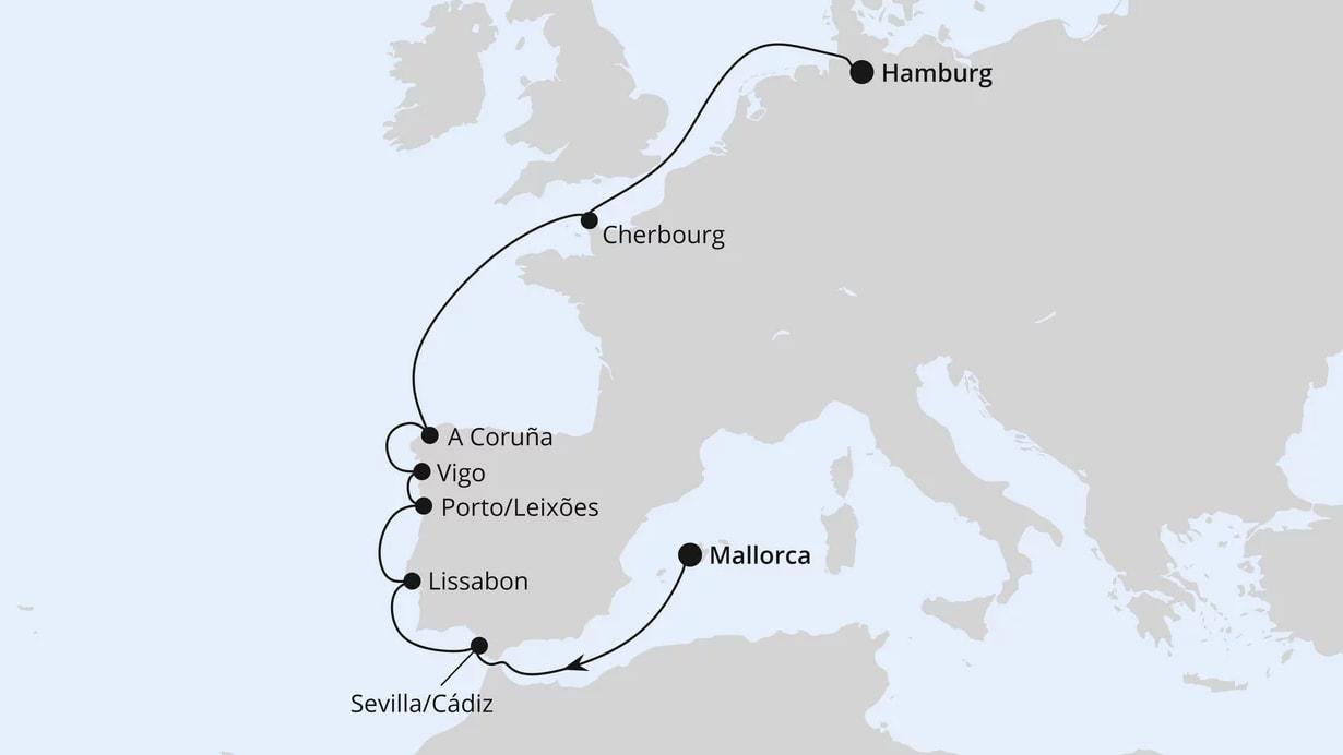 Von Mallorca über Portugal nach Hamburg