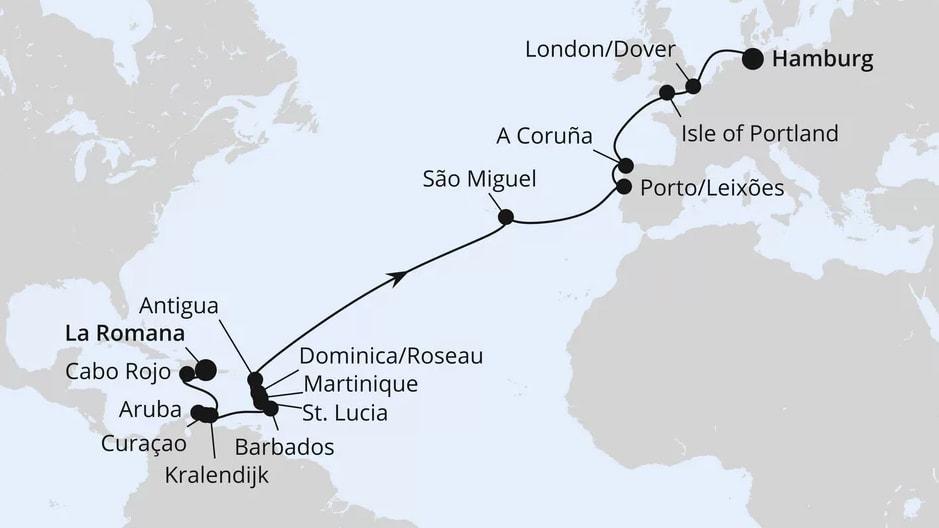 Von der Dom. Republik über die Azoren nach Hamburg