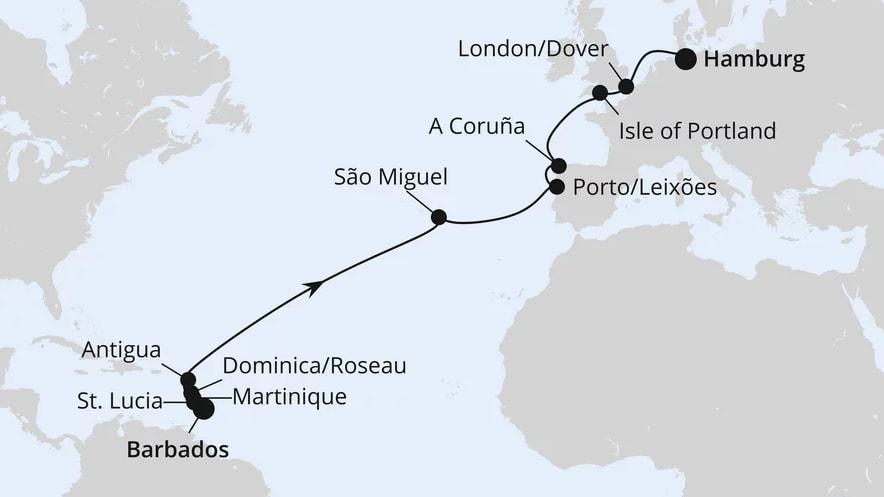 Von Barbados über die Azoren nach Hamburg