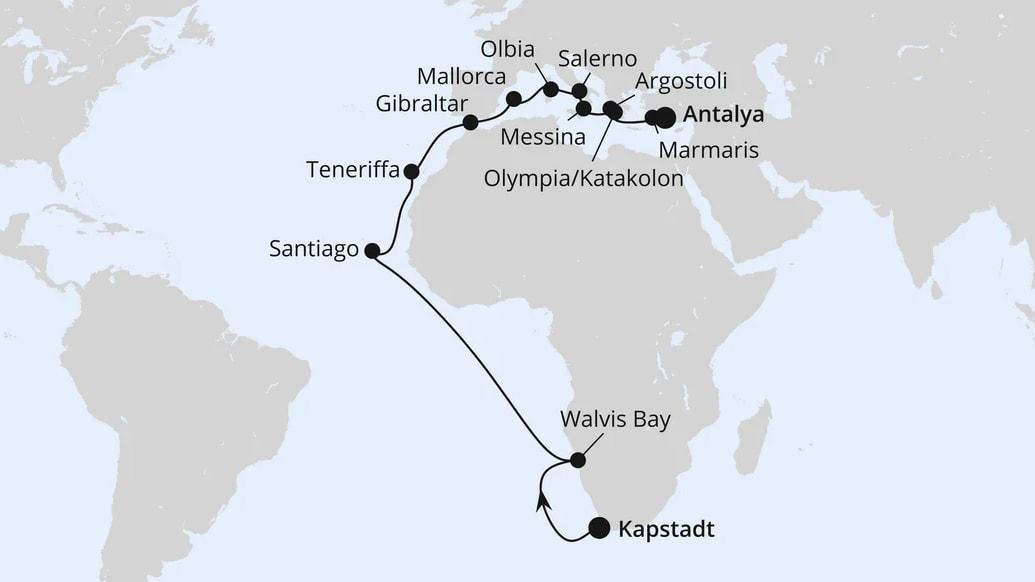 Südafrika, Namibia & Mittelmeer ab Kapstadt