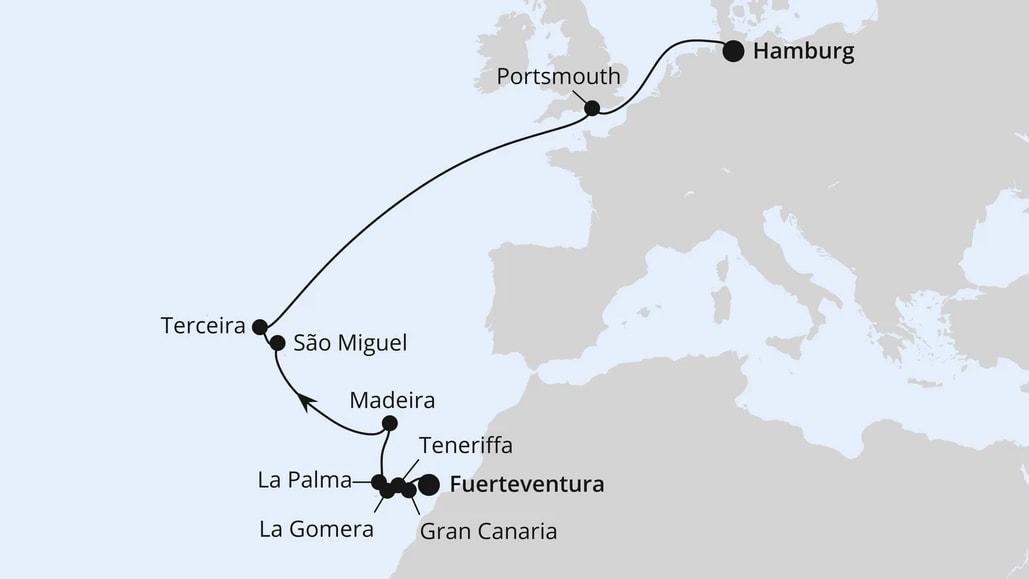 Von Fuerteventura über die Azoren nach Hamburg