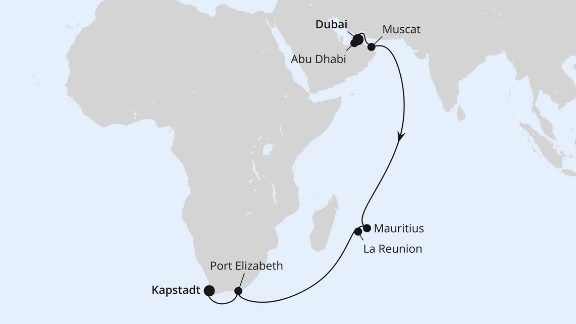 Von Dubai über Mauritius nach Kapstadt