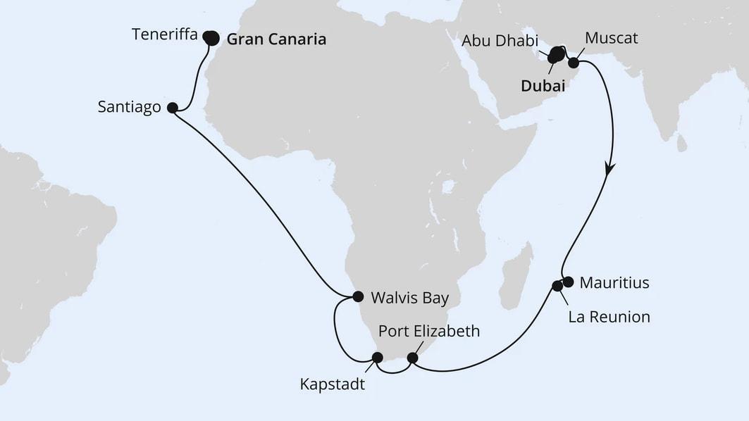 Von Dubai über Afrika nach Gran Canaria