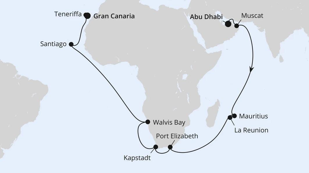 Von Abu Dhabi über Afrika nach Gran Canaria