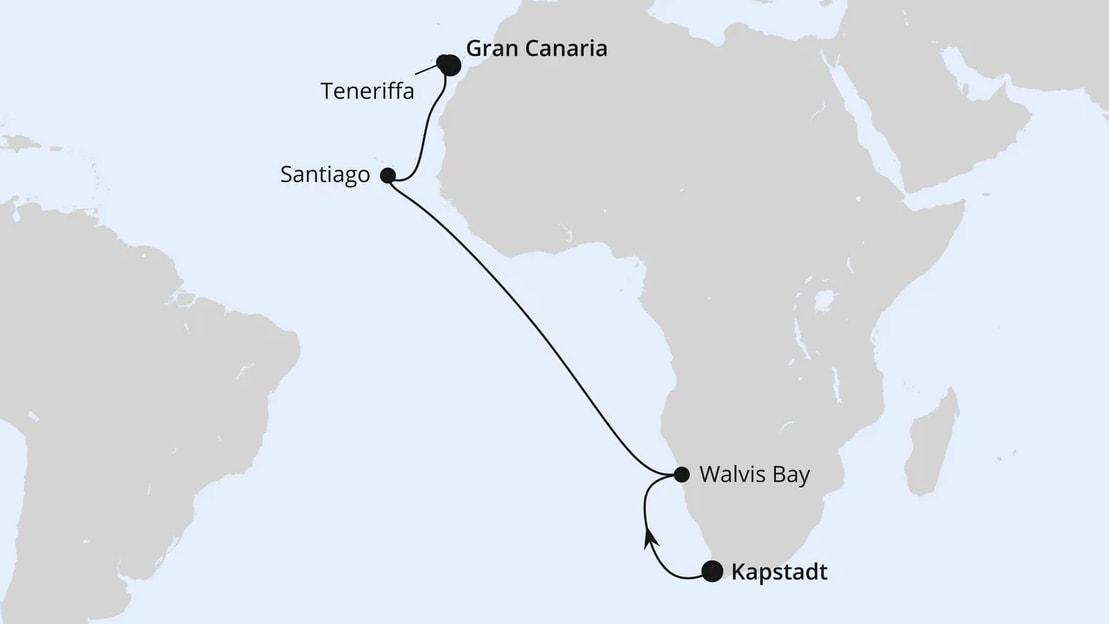 Von Kapstadt über Namibia nach Gran Canaria