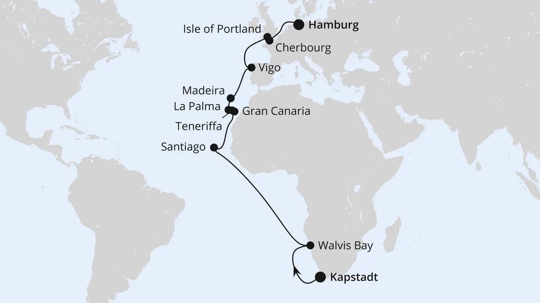 Von Kapstadt über Namibia nach Hamburg
