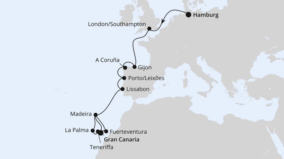 Westeuropa-Highlights & Kanaren ab Hamburg