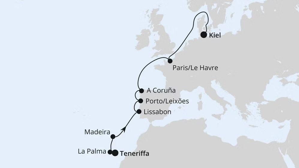 Europas Atlantikküste ab Teneriffa