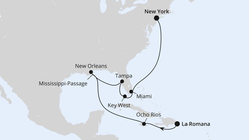 New Orleans, Florida & New York ab Dom. Republik