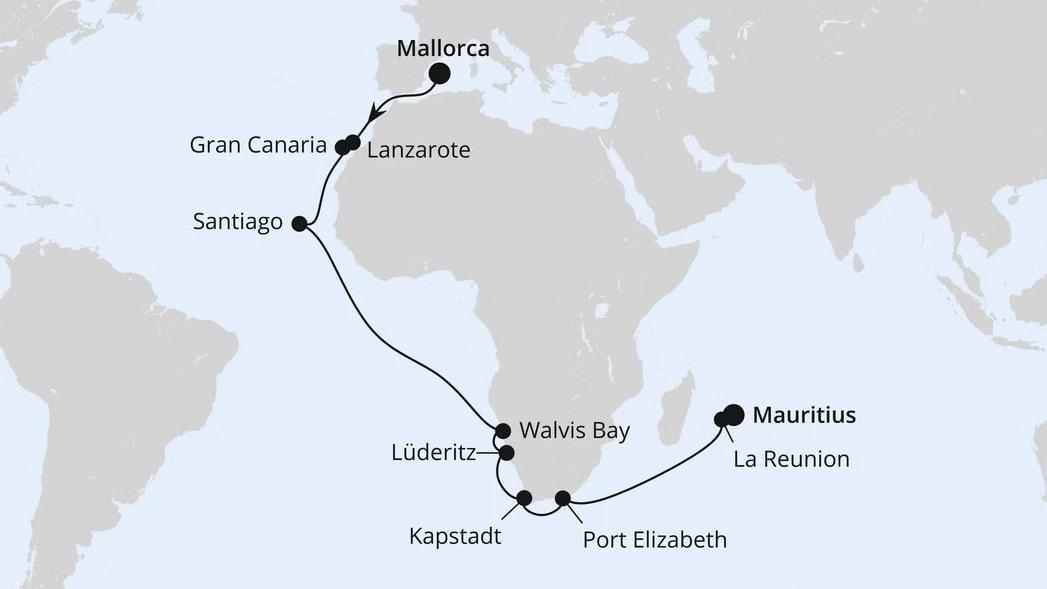Von Mallorca über Südafrika nach Mauritius