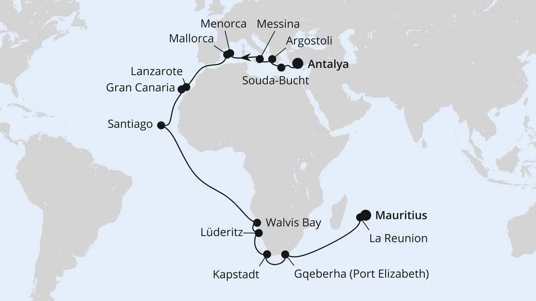 Von Antalya über Namibia nach Mauritius
