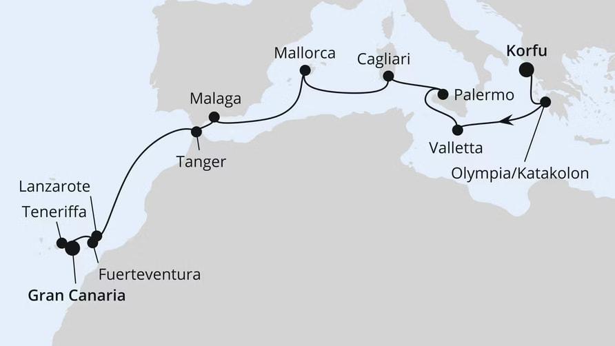 Mittelmeer & Atlantikküste mit Kanaren ab Korfu