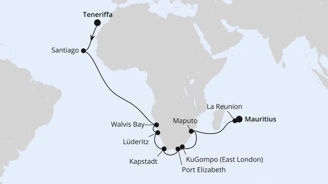 Von Teneriffa über Südafrika nach Mauritius